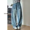 Jeans Cargo de Pierna Ancha de Color Claro para Mujer 2025 Otoño Nuevo Cintura Alta Efecto Adelgazante Delgados Sueltos Rectos Pantalones Scimitar