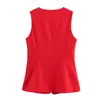 Atacado de Vestuário Feminino para Comércio Exterior Pronto de Fábrica Moda Nova Primavera 2025 Colete Vermelho Sem Manga com Botões