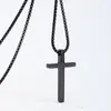 Collar con Colgante de Cruz de Acero Inoxidable Europeo y Americano Transfronterizo para Hombre, Largo, Personalizado, Versátil, Brillante, Collar de Acero de Titanio con Cruz