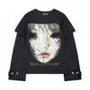 Camiseta de Manga Larga Estilo Americano Transfronteriza Europea y Americana, Top Oscuro Retro Estampado Y2K, Atuendo de Moda Gótica High Street Ins