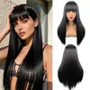 Peluca Negra Larga Lisa para Mujer Estilo Europeo y Americano Transfronteriza, Peluca Completa de Fibra Sintética, Estilo Largo del Fabricante