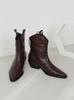 Em Estoque Estilo Celebridade da Internet Novo Modelo Férias em Londres ~ Botas Western Elegantes de Bico Fino com Corte em V Emagrecedoras de Salto Grosso Franzidas para Mulheres