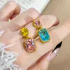 Brincos Retangulares Coloridos Dopamina Retro Simulados de Turmalina Curtos para Mulheres, Adequados para Uso Diário e Presentes de Festa