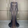 Vestido Longo de Veludo Preto, Tule Transparente, Caimento Justo, Mangas Longas, Adequado para Mulheres, Boates, Baladas