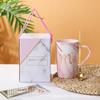 Taza de Cerámica de Mármol Taza para Beber Taza para Avena Desayuno Taza para Café Doméstica de Aspecto Elegante con Tapa y Cuchara