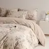 Conjunto de cama de quatro peças, estilo luxo, espesso, 100% algodão, flanelado, algodão puro, lençol e capa de edredom quentes, conjunto de cama simples para outono/inverno