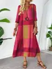 2026 Novo Vestido Longo de Xadrez Solto Estilo Europeu e Americano Transfronteiriço 3D para Mulheres, Vestido Longo de Linha A com Bloqueio de Cor Retrô, Item Quente Transfronteiriço