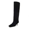 Botas de Cavaleiro de Couro de Vaca de Primeira Camada Botas Longas Femininas Ampla Outono Inverno Novo Bico Quadrado Para Calçar Salto Médio Botas Longas Acima do Joelho Botas Femininas