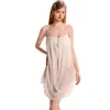 Camisón Sedoso de Gasa Transparente Estilo Rosa con Copas, Diseño Plisado Hueco, Atractivo Camisón con Espalda Descubierta y Tirantes, Ropa de Casa para Mujer 7120