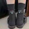 Calcetines nuevos de mujer estilo coreano, color liso con rayas verticales y bordado de letras de corazón, calcetines de media pantorrilla para otoño e invierno, calcetines largos apilables de doble aguja para mujer