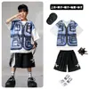 Ropa de Moda Hip-hop para Niños Traje Azul de Manga Corta con Chaleco Falso para Niños Ropa Genial de Hip-hop para Actuación de Niñas