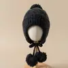 Gorros para Niños, Gorros con Protección para los Oídos, Gorros Tejidos de Lana para Niños y Niñas de Otoño e Invierno, Gorros de Lana, Gorros Calientes para Bebés, Gorros de Color Liso con Bola de Pelo