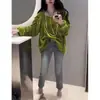 23015 Da Ai Mei Yuan 2025 Primavera Nuevo Top Coreano Holgado de Color Sólido con Diseño Fruncido para un Aspecto Adelgazante y Juvenil para Mujeres