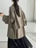 Nova Tendência de Textura: Corta-vento de Algodão Penteado Lavado com Enzimas para Mulheres, Gola Alta, Casaco Solto de Comprimento Médio 6258