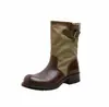Botas Estilo Occidental Similares a las que Usa Ma Sichun~ 4cm de Altura Aumentadora de Moda con Correa de Hebilla Puntera Redonda Patchwork Botas Largas de Monta para Mujer, Botas Cortas Apiladas