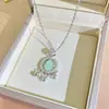 Nuevo collar estilo chino con borla redonda de imitación de jade, calabaza pequeña, acero de titanio para mujer, exquisitamente incrustado con circonita, cadena súper brillante para la clavícula