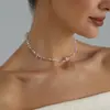 Joyería transfronteriza europea y americana, collar de cuentas con corazón de grava rosa simple, accesorio de cuello versátil de patchwork colorido estilo ins