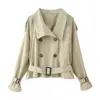Comercio Exterior Transfronterizo Spot Otoño e Invierno 2025 Chaqueta Corta Cortavientos Nueva para Mujer de Doble Botonadura de Sarga con Cintura