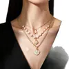 Collar transfronterizo de estilo oceánico de doble capa europeo y americano para mujer, con estrellas de mar, conchas y perlas, adecuado para vacaciones