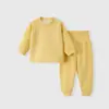 Conjunto quente para bebê para primavera, outono e inverno, segunda pele infantil com forro de fleece, parte de cima e de baixo separadas, unissex, mistura de lã e seda, top e calça de outono