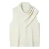 Tejidos de Punto para Mujer en Otoño Diseño de Nicho Color Sólido Bufanda Desmontable sin Mangas Chal Prendas Exteriores Top de Lana de Oveja Pura