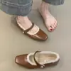 Zapatos Mary Jane Vintage Nuevos 2026 para Mujer, Punta Cuadrada, Otoño e Invierno, Forrados de Felpa, Cálidos, Zapatos de Algodón Peludos, Suela Plana para Fiesta