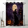 Suministro Exclusivo Transfronterizo de Cortinas de Ducha de Halloween, Escena de Castillo de Gato Negro 3D Cortina de Poliéster Impermeable para División de Baño, Encuentra una Fábrica para Personalización