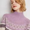 Suéter Gola Alta em Cashmere Puro para Mulheres 2024 Outono e Inverno Novo Estilo Pulôver Suéter Engrossado para Mulheres Jacquard Estilo Étnico Retro