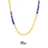 Nueva cadena de cuentas estilo chino acero de titanio oro de 18 quilates piedra natural apatita azul collar de cuentas joyería versátil personalidad temperamento