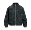 Jaqueta de Couro Estilo Retrô Americano Tie-Dye Desgastada Gola Alta Marca Punk Tendência Design Desconstruído Jaqueta de Couro PU Masculina