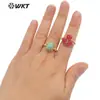 WT-R482 anillo vintage de moda con colorida piedra Sanbao, diseño hueco de doble capa en oro de 18 quilates, joyería para el cumpleaños de niñas