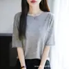 Pulôver de Lã Tricotado Versátil e Moderno com Borda Enrolada Peça Única Sem Costura Gola Redonda Manga Curta Cor Sólida Camiseta de Manga Curta para o Dia a Dia