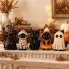 Decorações de bandeja de mesa de madeira estilo retrô americano para Halloween com fantasmas, gatos pretos, abóboras e corujas para displays de casa e janela