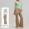 Conjunto de Dos Piezas: Top Arrugado y Pantalones Culotte Acampanados, Traje Deportivo de Yoga de Manga Larga de Dos Piezas Falsas, Cintura Alta, Elevador de Glúteos, Hombros Descubiertos
