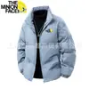Jaqueta Acolchoada Masculina Tendência Transfronteiriça Confortável com Gola Alta para Outono e Inverno, Cor Sólida Estampada Casual Quente Roupa de Algodão