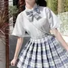Uniforme jk falda otoño básico conjunto completo de falda a cuadros camisa manga corta corbata de lazo conjunto completo de estilo universitario japonés