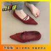 Sapatos Femininos Estilo Coreano 2025 Nova Coleção Primavera & Outono Bico Fino Tira Fina Decote Baixo Fashion Versátil Aumento Interno Sapatos Baixos Estilo Festa