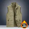 Outono e inverno novo masculino ao ar livre dupla face usar colete forrado de lã multi-bolso casual workwear colete sem mangas casaco