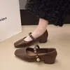 Zapatos planos de tacón bajo con punta cuadrada de nicho para mujer, novedad de otoño 2026, elegantes zapatos de abuela, moda estilo coreano, tacones altos franceses