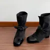 Botines retro de encaje para mujer, estilo coreano, nuevos botines versátiles de tacón grueso para otoño e invierno para mujeres menudas, que realzan la altura y estilizan.