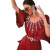 Ba7057 Novo Vestido Vermelho Escuro com Brilhos Radiantes e Cinto