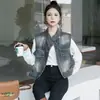 Chaleco de Cuello Alto para Otoño Temprano 2025 Holgado Sin Mangas Chaqueta Irregular Vintage Europeo Hombrera Desgastada Chaleco de Mezclilla para Mujer