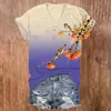 Camiseta casual personalizada para mujer con cuello en V y manga corta, diseño lindo de pájaro comiendo caquis, venta al por mayor desde una pieza