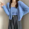 Conjunto de Cardigan de Tricô Estilo Coreano Duas Peças Cor Sólida Imitação de Visão Alça Fina Estilo Puro Desejo Celebridade Versátil Elegante Suéter para Mulheres