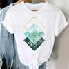 Atacado estação independente primavera e verão figura geométrica tamanho grande feminino retro desenho animado letras branco top camiseta feminina