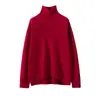 Suéter de Cashmere para Mulheres, Outono e Inverno, Engrossado, Gola Alta, Curto na Frente e Longo Atrás, Camisa Base de Tricô Macia e Solta