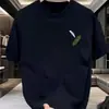 Camiseta de Seda de Leche Verano Versátil 2026 para Hombre de Manga Corta Madura Lujo Ligero Casual Versátil Estampada Cuello Redondo Holgada Moderna