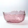 Cuenco grande de vidrio transparente pintado en oro creativo chino con patrón de martillo irregular para ensalada de postres y frutas y verduras
