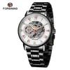 Nuevo Producto Forsining Reloj para Hombre Moda Casual Reloj Dorado Correa de Acero Reloj Mecánico Manual Hueco Venta al por Mayor