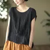 Blusa Top Feminina Verão 2026 Manga Curta Gola Redonda Novo Design Estilosa Artística Solta Modeladora Cor Sólida Tencel